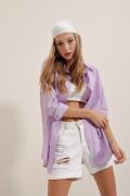 3900 Oversize Uzun Basic Gömlek - Lila