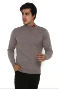 Unisex Yarım Boğazlı Baskılı Dokuma Triko - Vizon