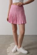Beli Lastikli Mini Etek - Pembe