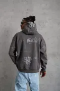 Erkek Baskılı Kapüşonlu Ribanalı Sweat - Gri