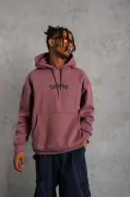 Erkek Üç İplik Baskılı Kapüşonlu Sweat - Gül Kurusu