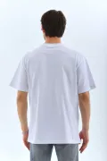 Unisex Oversize Taşlı Bisiklet Yaka T-Shirt - Beyaz