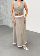 Gi̇o Çi̇zgi̇li̇ Garni̇li̇ Mi̇di̇ Etek Yelek Takim