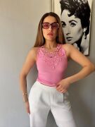 Kadın Ottoman Kumaş Dantel Detaylı Bluz