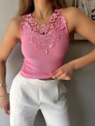 Kadın Ottoman Kumaş Dantel Detaylı Bluz