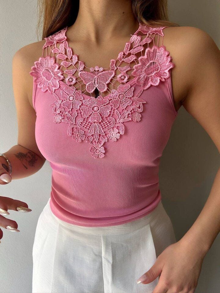 Kadın Ottoman Kumaş Dantel Detaylı Bluz