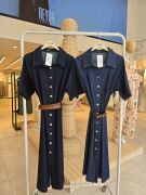 Kısa Kol Düğmeli Denim Elbise - Mavi