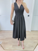 V Yaka Uzun Kolsuz Elbise- Siyah