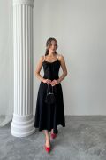 Siyah İnci Askı Detaylı Elbise