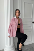 YAKA VE MANŞET BEYAZ  BOYFRİEND ÇİZGİLİ  POPLİN GÖMLEK - Bordo