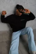Erkek Baskılı Sweat - Siyah