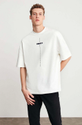 Unisex Baskılı Oversize T-Shirt - Beyaz