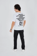 Erkek Bisiklet Yakalı Baskılı T-Shirt - Beyaz