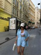 ÇİZGİLİ PARÇALI KETEN GÖMLEK-ŞORT TAKIM - Yeşil