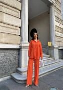 KENDİNDEN DESENLİ KRINKILL GÖMLEK - PANTOLON TK - Orange
