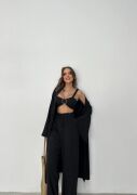 KRINKIL BÜSTİYER-PANTOLON-KİMONO TAKIM - Siyah