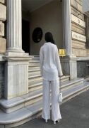 KENDİNDEN DESENLİ KRINKILL GÖMLEK - PANTOLON TK - Beyaz