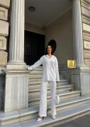 KENDİNDEN DESENLİ KRINKILL GÖMLEK - PANTOLON TK - Beyaz