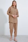 Camel Oversize Keten Alt Üst Takım 6622