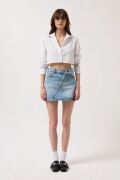 Asimetrik Kemer Denim Mini Etek