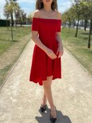 Kadın Kısa Kollu Madonna Yaka önü Kısa Arkası Uzun Ithal Krep Elbise