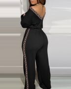 Kadın Uzun Kollu Omuzlardan Açık Beli Lastikli Cepli şerit Desenli Viskon Iki Iplik Tulum