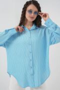 Çizgili Oversize Gömlek 20295 - Mavi