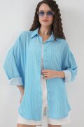 Çizgili Oversize Gömlek 20295 - Mavi