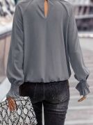 Kadın Uzun Kollu Yuvarlak Yaka önden Büzgülü Sandy Bluz