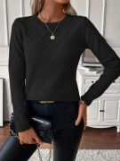 Kadın Uzun Kollu Bisiklet Yaka Geometrik Desenli Triko Bluz