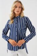Uzun Kollu Çizgili Gömlek 20283 - A.Lacivert