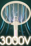 BUFFER® Tenis Raketi Tipi Masaüstü Olabilen Gece Lambalı Sinek Kovucu,Öldürücü Raket