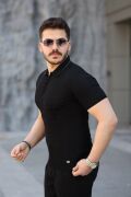 Erkek Viskon Kumaş Polo Yaka Desenli Tişört