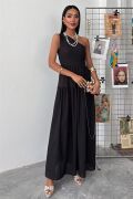 Tek Omuzlu Pile Detay Maxi Elbise 2895