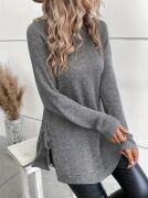 Kadın Uzun Kollu Yuvarlak Yakalı Yanlardan Bağcıklı Triko Bluz