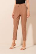 6560 Beli Lastikli Bağcıklı Pantolon - Camel