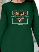 Kadın Uzun Kollu Bisiklet Yaka Desenli Viskon Iki Iplik Bluz