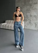 Palazzo Jeans Pantalon - Mavi