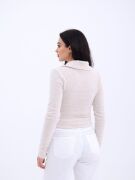 42531 TRİKO SİMLİ YAKALI CROP-EKRU