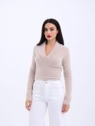 42531 TRİKO SİMLİ YAKALI CROP-TAŞ
