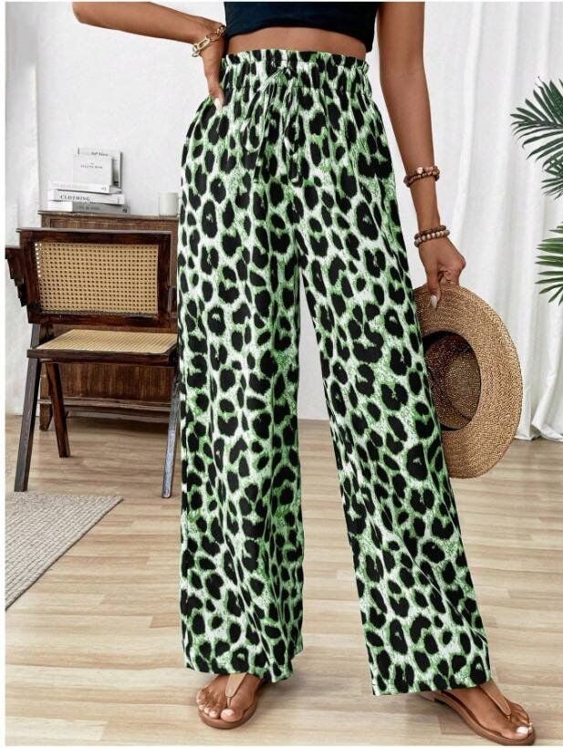Kadın Süprem Kumaş Beli Lastikli Leopar Desen Pantolon