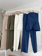 Straplez Büstiyerli Plazzo Pantolonlu Çizgili Takım 10151