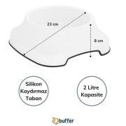BUFFER® Silikon Kaydırmaz Taban Plastik Kedi ve Köpek Mama ve Su Kabı 2 L