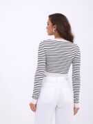 42211 TRİKO ÇİZGİLİ CROP-EKRU-SİYAH