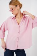 Oversize Kısa Kol Gömlek 20315 - Pembe