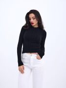 42491 TRİKO SAÇ ÖRGÜ CROP KAZAK-SİYAH