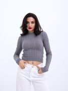 42491 TRİKO SAÇ ÖRGÜ CROP KAZAK-GRİ