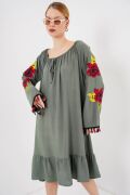 Nakışlı Midi Elbise 2531 - Haki