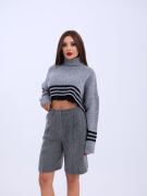 43241 TRİKO ÇİZGİLİ BALIKÇI CROP-GRİ-SİYAH