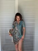 Kadın Kısa Kollu V Yakalı çiçek Baskılı Midi Süprem Elbise